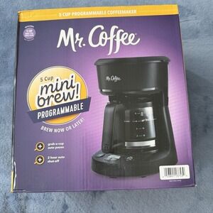 Mr. Coffee 5-Cup Programmable Coffee Maker, Black/Chrome, Auto-Brew, 25oz Capaci